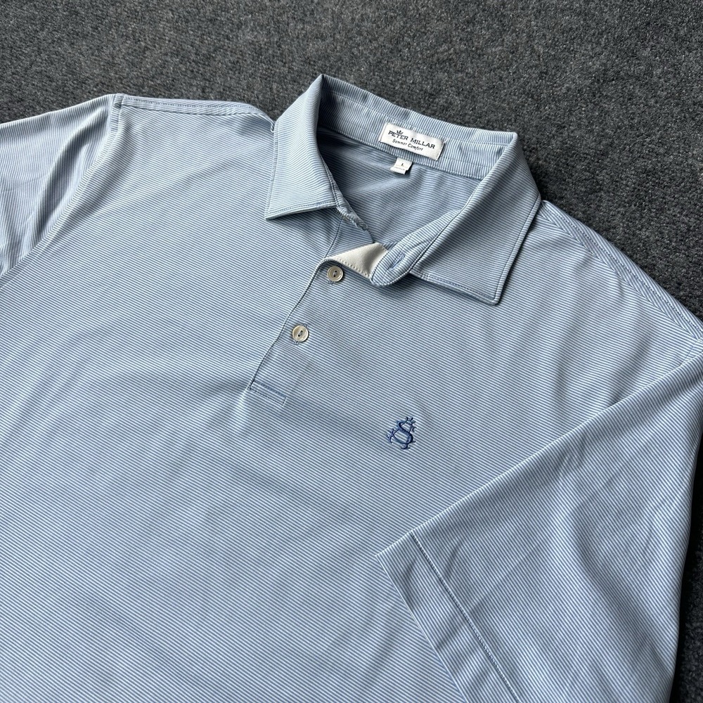 Peter Millar Summer Comfort Polo Shirt Mens L Blue Striped Golf Perform Sebonack